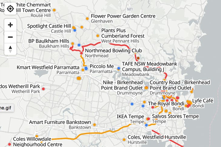 covid map of sydney